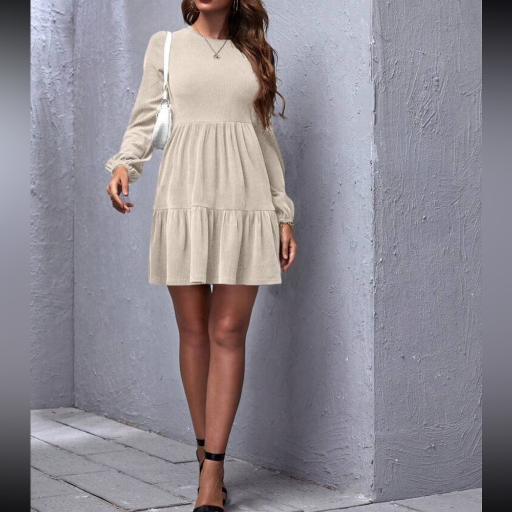 Boho ruffle hem ribbed knit fall  dress - Picture 4 of 5